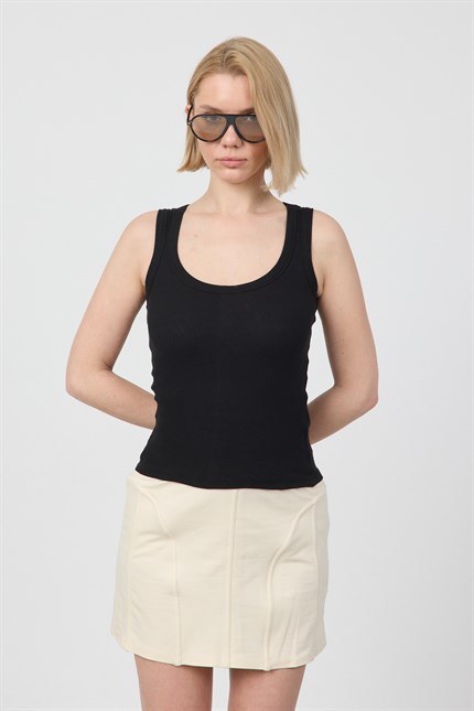 Kadın Fitilli Kalın Askılı Basic Siyah Atlet