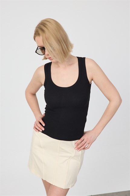 Kadın Fitilli Kalın Askılı Basic Siyah Atlet