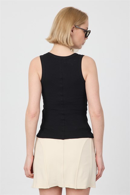 Kadın Fitilli Kalın Askılı Basic Siyah Atlet