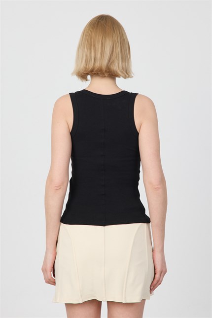 Kadın Fitilli Kalın Askılı Basic Siyah Atlet