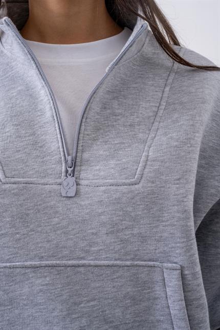 Kadın Gri Fermuarlı Oversize Sweatshirt