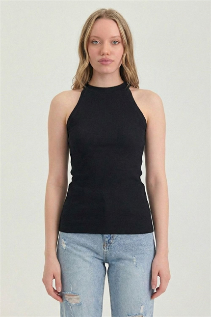 Kadın Halter Yaka Siyah Fitilli Atlet