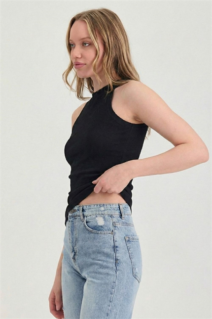 Kadın Halter Yaka Siyah Fitilli Atlet