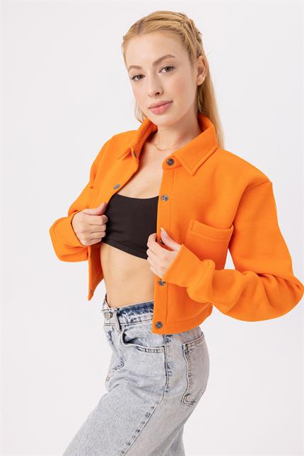 Kadın Kısa Çıtçıtlı Turuncu Ceket
