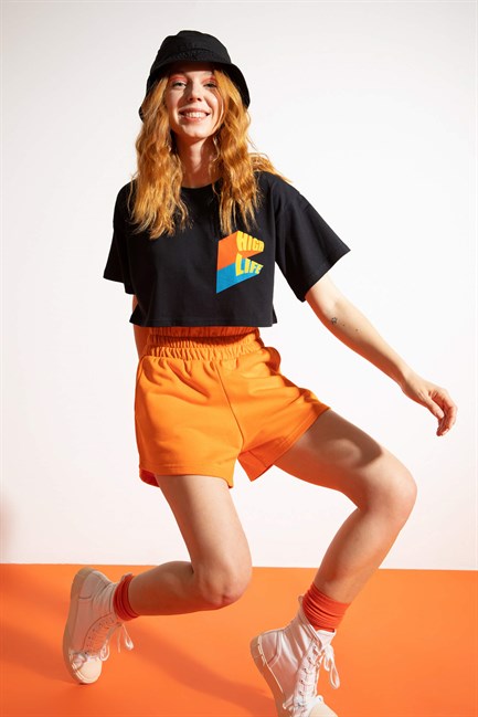 Kadın Kısa High Life Siyah T-Shirt