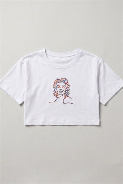 Kadın Kısa M.M. Beyaz T-Shirt