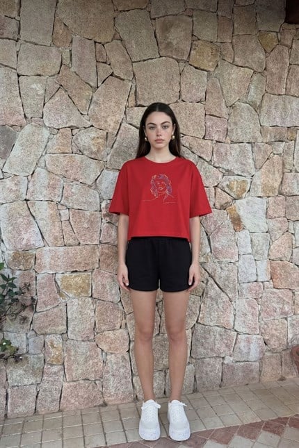 Kadın Kısa M.M. Kırmızı T-Shirt