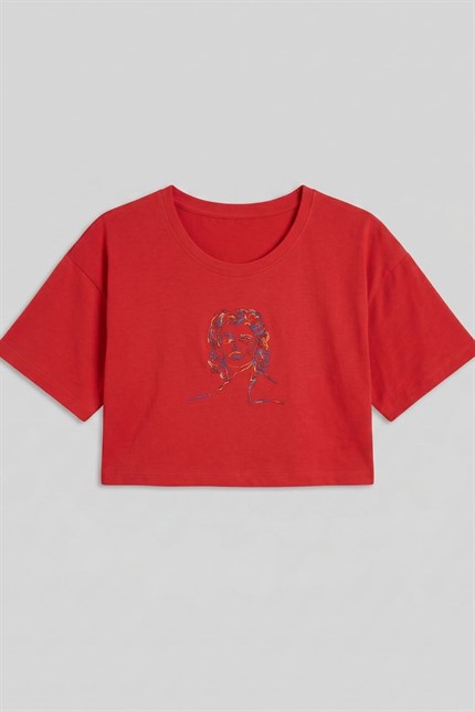 Kadın Kısa M.M. Kırmızı T-Shirt