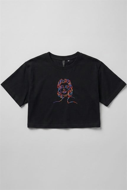 Kadın Kısa M.M. Siyah T-Shirt