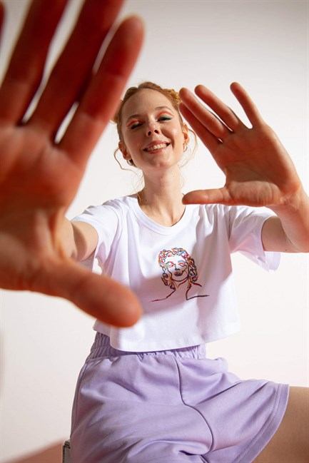 Kadın Kısa M.M. Beyaz T-Shirt