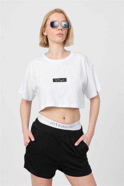Kadın Kısa Player Beyaz T-Shirt
