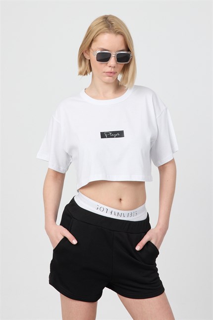 Kadın Kısa Player Beyaz T-Shirt