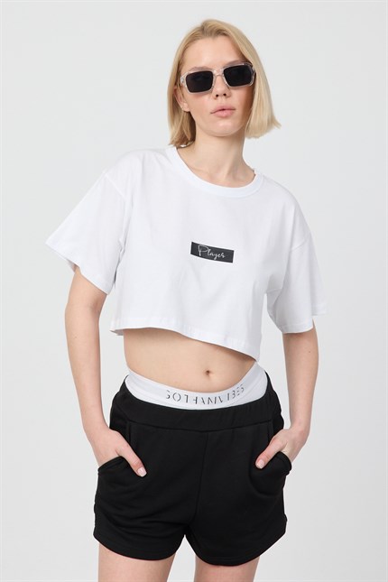 Kadın Kısa Player Beyaz T-Shirt