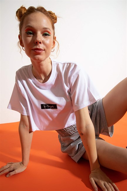 Kadın Kısa Player Beyaz T-Shirt
