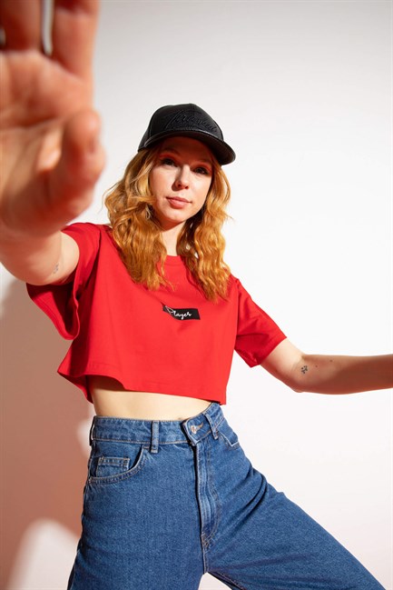 Kadın Kısa Player Kırmızı T-Shirt