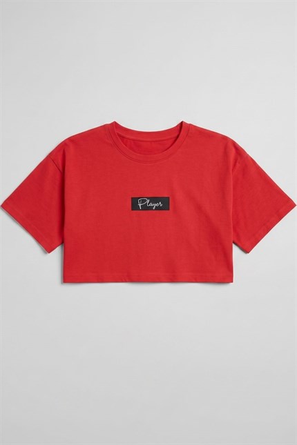 Kadın Kısa Player Kırmızı T-Shirt