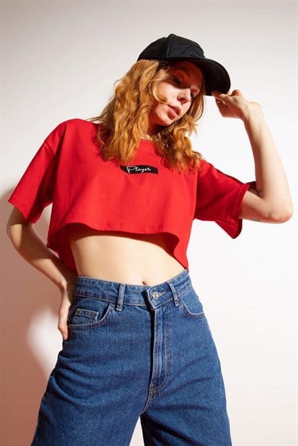 Kadın Kısa Player Kırmızı T-Shirt