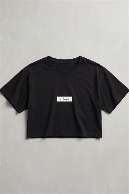 Kadın Kısa Player Siyah T-Shirt