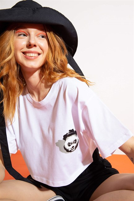 Kadın Kısa Shadow Panda Beyaz T-Shirt