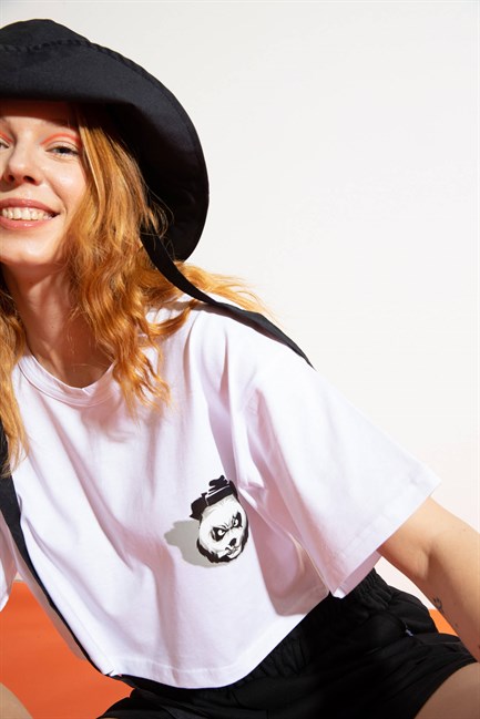 Kadın Kısa Shadow Panda Beyaz T-Shirt