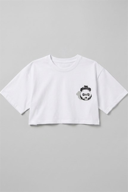 Kadın Kısa Shadow Panda Beyaz T-Shirt