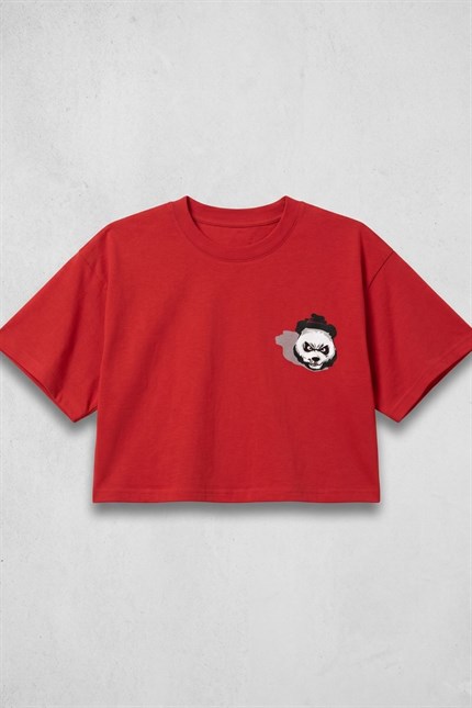 Kadın Kısa Shadow Panda Kırmızı T-Shirt