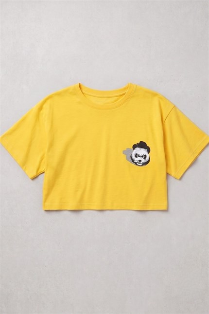 Kadın Kısa Shadow Panda Sarı T-Shirt