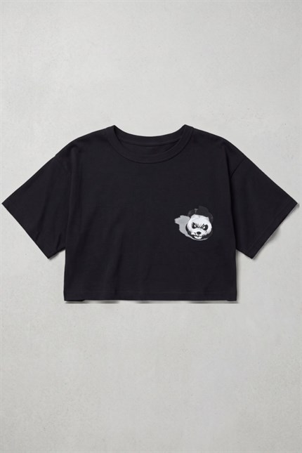 Kadın Kısa Shadow Panda Siyah T-Shirt