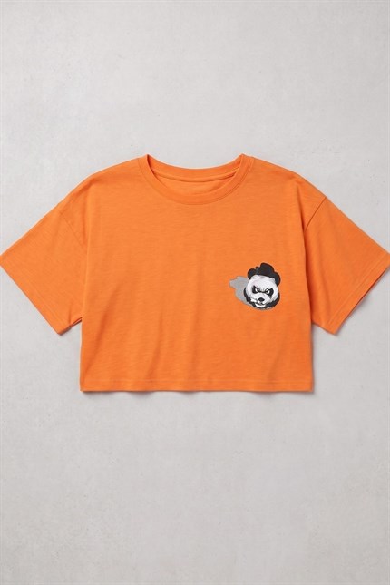 Kadın Kısa Shadow Panda Turuncu T-Shirt