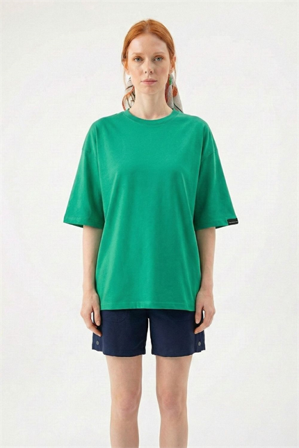 Kadın Plain Oversize Koyu Yeşil T-Shirt