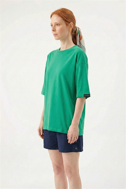 Kadın Plain Oversize Koyu Yeşil T-Shirt