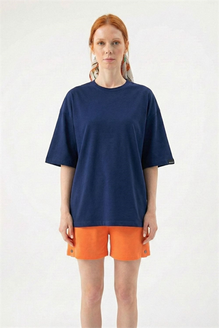 Kadın Plain Oversize Lacivert T-Shirt