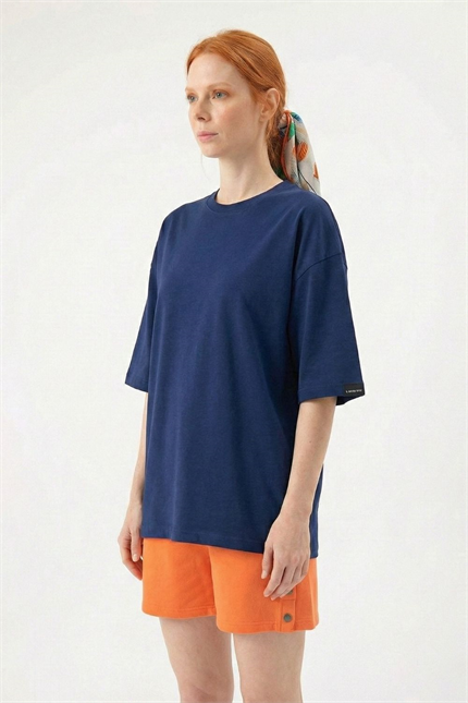 Kadın Plain Oversize Lacivert T-Shirt