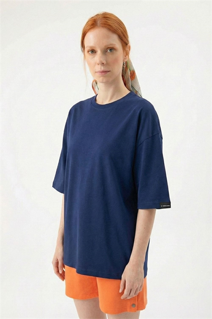 Kadın Plain Oversize Lacivert T-Shirt