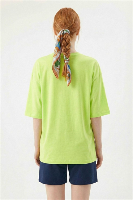 Kadın Plain Oversize Lime Yeşili T-Shirt