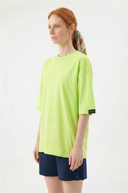 Kadın Plain Oversize Lime Yeşili T-Shirt