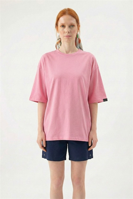 Kadın Plain Oversize Pembe T-Shirt