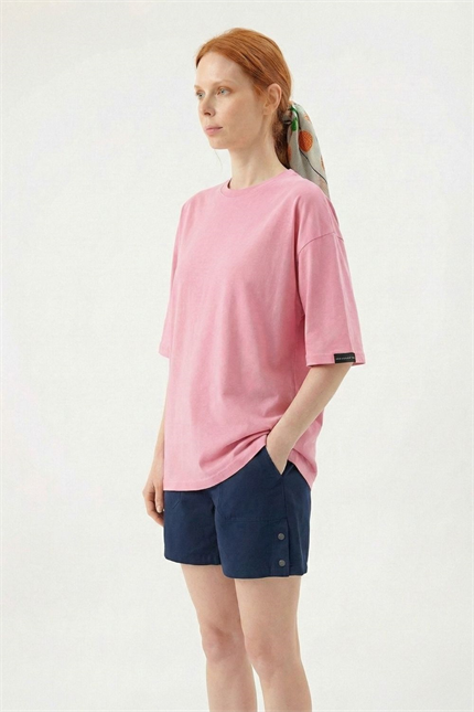 Kadın Plain Oversize Pembe T-Shirt