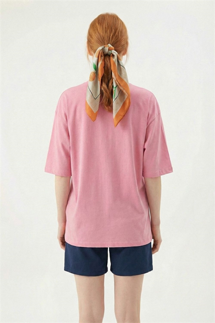 Kadın Plain Oversize Pembe T-Shirt