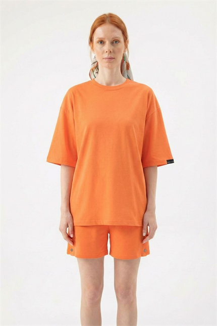 Kadın Plain Oversize Turuncu T-Shirt