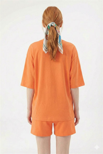 Kadın Plain Oversize Turuncu T-Shirt