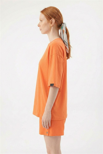 Kadın Plain Oversize Turuncu T-Shirt