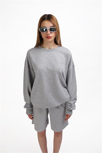 Kadın Burn Oversize Gri Sweatshirt