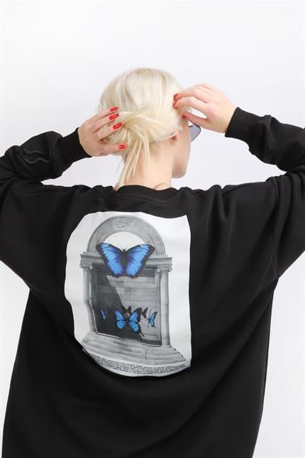 Kadın Reincarnation Oversize Siyah Sweatshirt