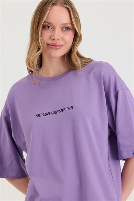 Kadın Self Love Oversize Mor T-Shirt