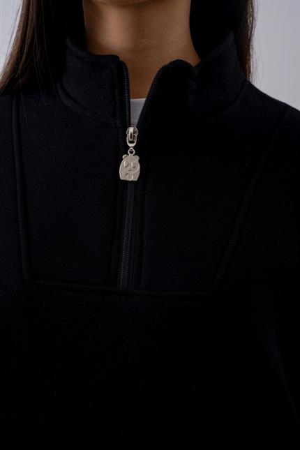 Kadın Siyah Fermuarlı Oversize Sweatshirt