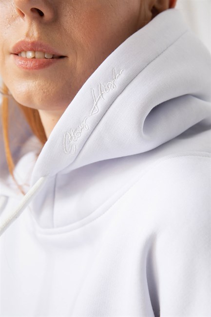Kadın Stay Oversize Beyaz Hoodie Sweatshirt