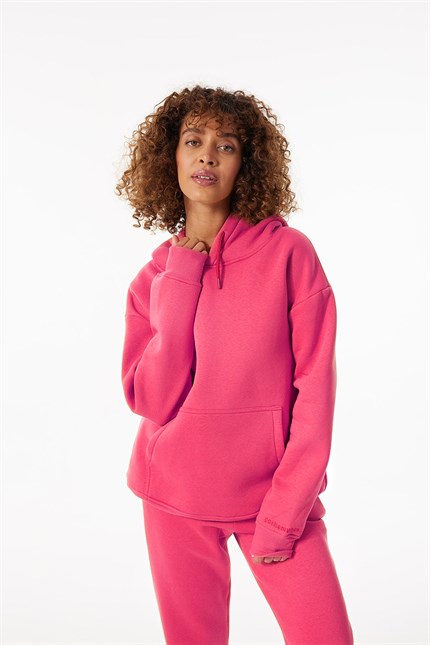 Kadın Stay Oversize Fuşya Hoodie Sweatshirt