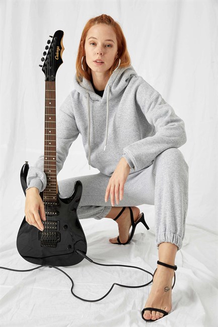 Kadın Stay Oversize Gri Hoodie Sweatshirt