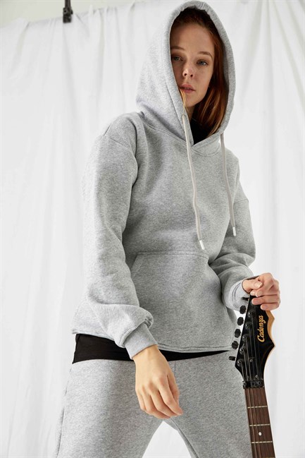 Kadın Stay Oversize Gri Hoodie Sweatshirt